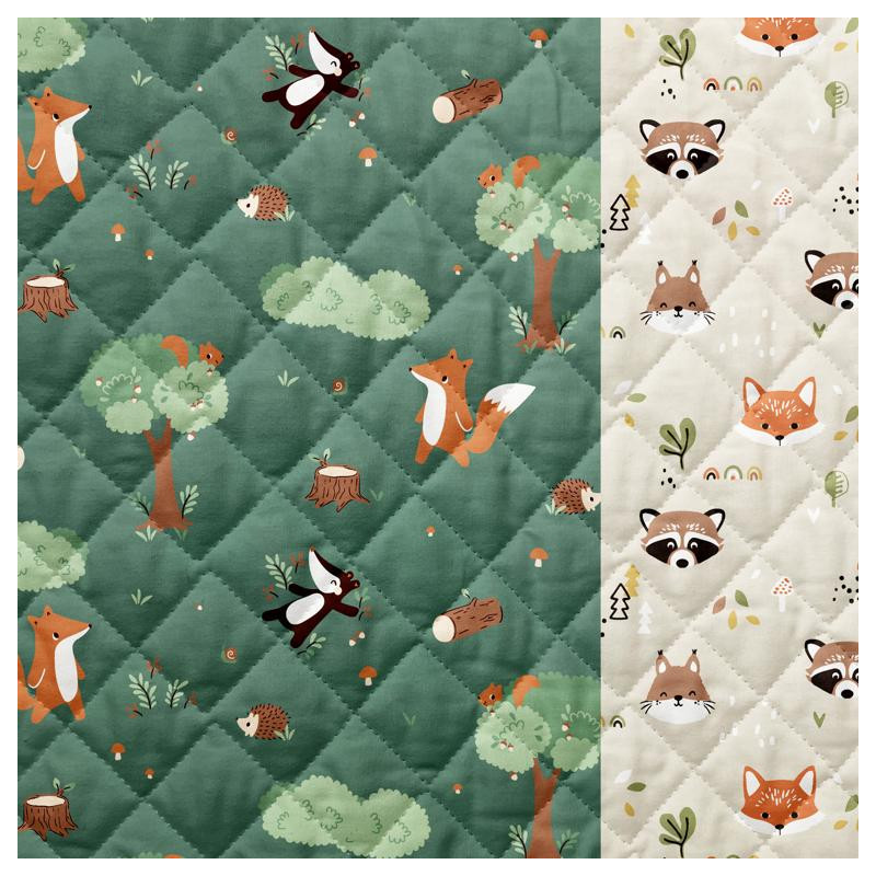 Printed Quilted Cotton GUY / DOUPADI Green / Linen